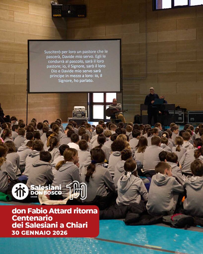 ecco il testo annesso🟢🟠🔵 100 anni di Salesiani a Chiari!Con grande entusiasmo e partecipazione gli alunni dell'Istituto San Bernardino hanno accolto don Fabio Attard, Rettor Maggiore della Congregazione Salesiana.L'evento si è svolto
📅 Venerdì 30 gennaio 2026
🕕 Ore 11:00
📍 Palazzetto Don Elia Comini, Istituto Salesiano San Bernardino in Via Palazzolo 1, Chiari (BS)Un'occasione unica per i ragazzi e per tutti noi di incontrare nuovamente il nostro caro sacerdote, guida di tutta la comunità salesiana.🏫 Scuole Salesiane Chiari
📌 Via Palazzolo 1, Chiari Bs
📞 327 788 4686
https://salesianichiari.it/#SalesianiChiari #ScuoleSalesianeChiari #OratorioDonBosco #CentenarioSalesianiChiari #SanBernardino #LombardiaSalesiani #EventiChiari #donFabioAttard #donBosco
