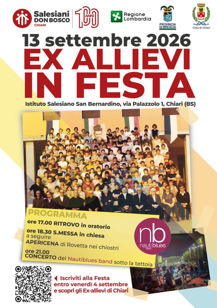 Cara Exallieva, caro Exallievo

Con l’occasione del nostro ritrovo del

13 settembre 2026

vogliamo dare un segno tangibile alla comunità di san Bernardino. Da sempre, in modo anonimo, il Direttore si riserva di aiutare alcune famiglie bisognose nel sostenere le spese di iscrizione all’Istituto questo perchè il diritto di adesione al progetto educativo di don Bosco non sia precluso a chi non può permettersi i costi da sostenere destinando le nostre donazioni a questo scopo daremo il nostro sostegno.