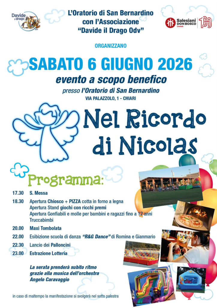 🟢🟠🔵 100 anni di Salesiani a Chiari!Il 6 giugno ci ritroviamo per un evento speciale a scopo benefico per sostenere chi ne ha più bisogno. Vieni con amici e famiglia, porta il tuo sorriso e il desiderio di fare la differenza: musica, intrattenimento e momenti pensati per tutti. Insieme possiamo trasformare un piccolo gesto in grande aiuto.Ti aspettiamo per l'evento 