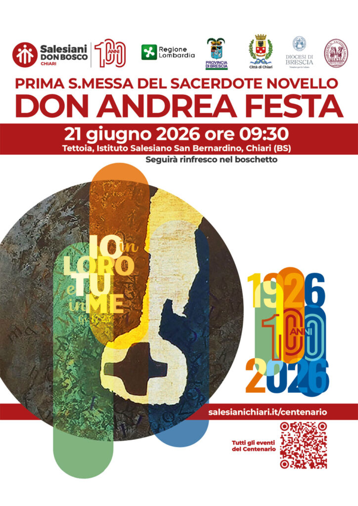 DON ANDREA FESTA E LA SUA PRIMA MESSA DA SACERDOTE
🟢🟠🔵 100 anni di Salesiani a Chiari!Accogliamo il nuovo sacerdote con grande entusiasmo per la sua prima Messa:
📅 Domenica 21 giugno 2026
🕕 ore 09.30
📍 Tettoia di San Bernardino, Via Palazzolo, 1 Chiari BsDopo la Messa seguirà un rinfresco nel boschetto per condividere insieme questa giornata di Festa.🏫 Istituto Salesiano San Bernardino
📌 Via Palazzolo 1, Chiari (BS)
📞 327 788 4686
https://salesianichiari.it/#salesianichiari #oratoriodonbosco #sacerdote #centenariosalesianichiari #sanbernardino